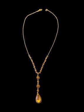 Monet Vintage Gold Tone Yellow Crystal Y Necklace 16"